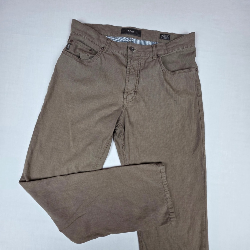 Brax Cooper Fan MTWA Regular Fit Pants Mens 33/32 Brown Textured Cotton Blend
